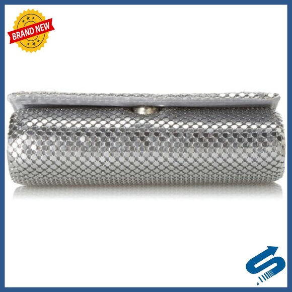Metal Mesh Roll Evening Bag Clutch Purse with Shoulder Chain 4.5x7.5x2
